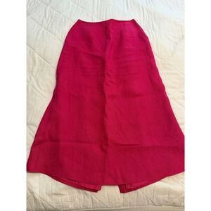 Vintage Talbots Petites Irish Linen Midi Skirt Fuchsia Size 6P A-Line Lined Vent